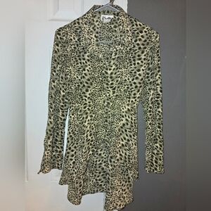 Chic Leopard Print Blouse - Black and Cream